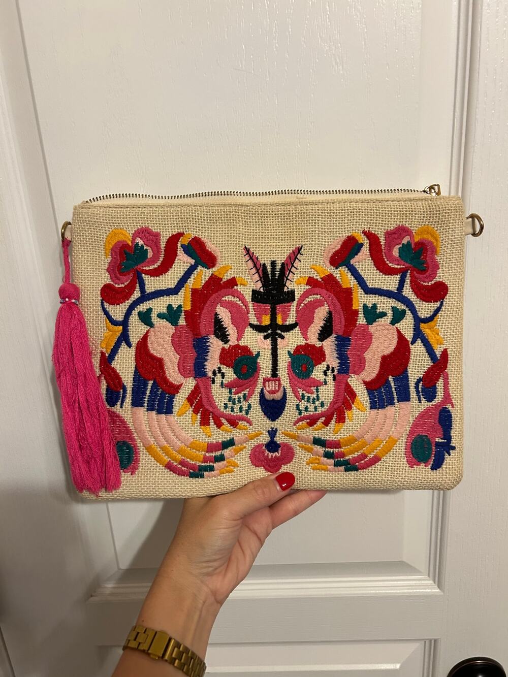 BAM Forever Embroidered Clutch Pouch Floral Folk Art Tassel
